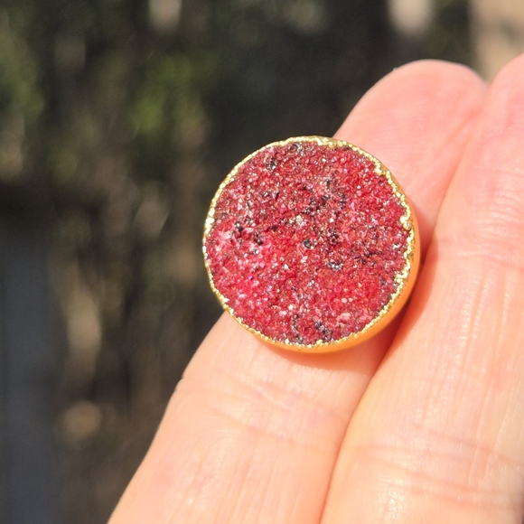 Red ruby drutzy & gold ring Adjustable Size - Picture 12 of 12